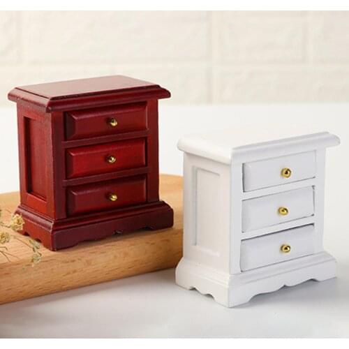 1/12 Dollhouse Mini Exquisite Wooden Furniture Bedside Drawer Cabinet Model Toy