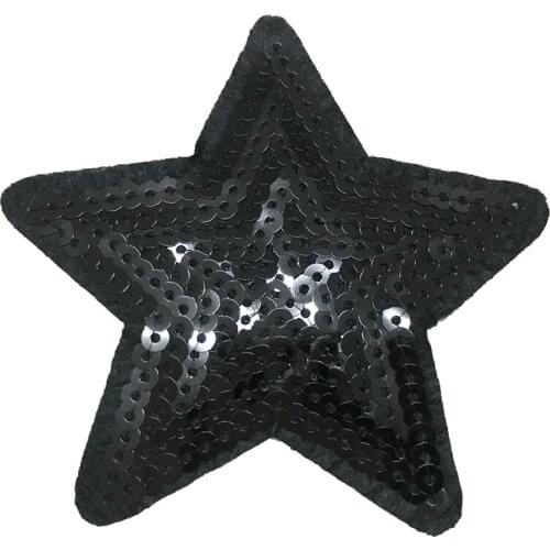 10 Pieces/lot Black Star Sequined Iron on Patches for Clothes Backpack 9cm Stars Sequins Patch Sticker Sewing DIY Decoration