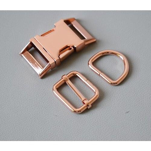 100 Suit 25mm (Metal Buckle+Adjust Buckle+D Ring/Set) Webbing Metal Slider DIY Pet Collar Strap Bag Belt Accessory-Rose Gold