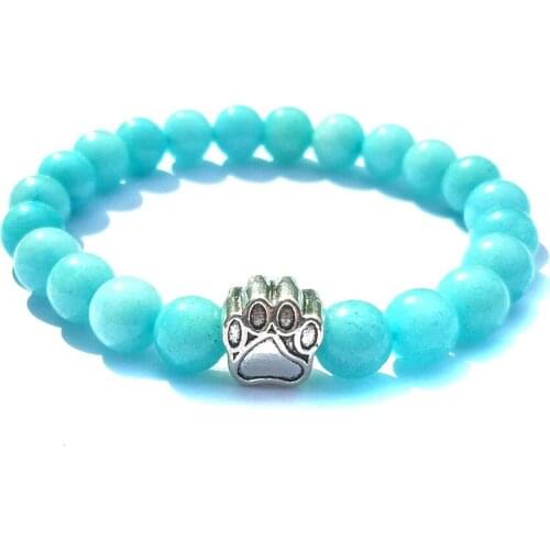 17 Colors 8mm Sunstone Amazonite Natural Stone Beads Bracelets Dog Cat Footprint Paw Charms Bracelet Pet Lover Strench Jewelry