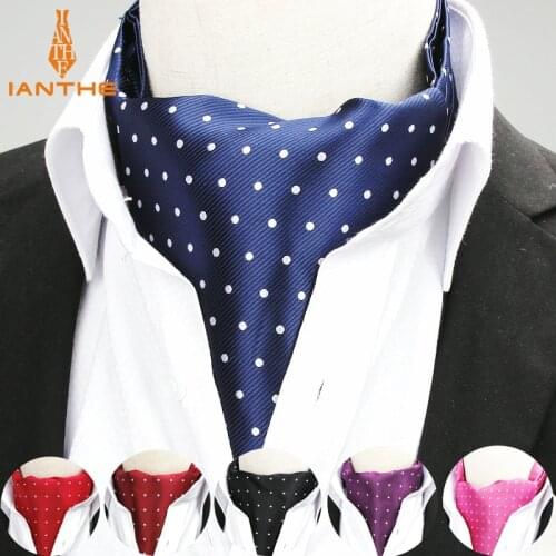 2018 Fashion Polka Dot Men Long Cravat Ascot Ties Gentlemen Formal Neck Tie Bule Red Black Wedding Party Cravats Ties Neckwear