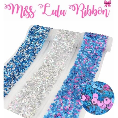 3"75mm Scatter Sequin Tape (Back Side with Tulle, 9.5cm Width Added 1cm Edge Both Side) 25.5yards/Pack (3*8.5y/lot) Blue Pink