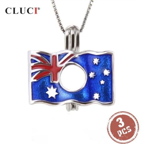 CLUCI 3pcs 925 Sterling Silver Australia Flag Shaped Pendant for Necklace Silver 925 Pearl Locket Pendant for Patriotic SC291SB