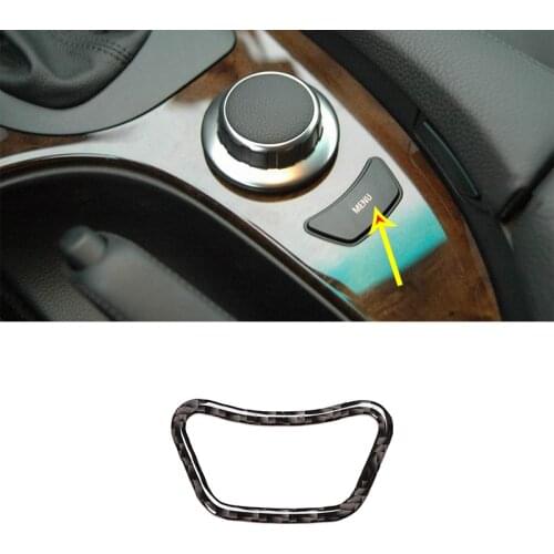 3D Carbon Fiber Car Menu Button Frame Sticker For BMW 5 Series E60 E61 2004-2010 Car Accessories 1 Pcs