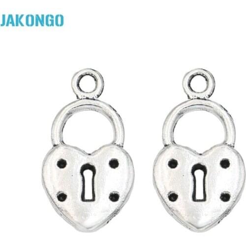 40PCS Antique Silver Plated Heart Lock Charms Pendants for Jewelry Making Necklace DIY Handmade Craft 20x11mm