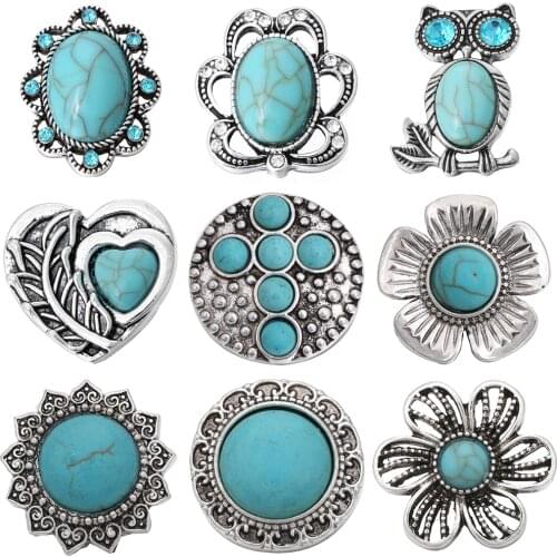 6pcs/lot New Snap Button Jewelry Metal Natural Stone 18mm Snap Buttons Fit DIY Snap Bracelet