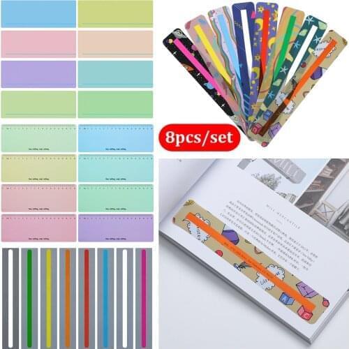 8Pcs/Set Creative Colorful PVC Material Reading Guide Strips Bookmark Highlighter Transparent Effect Bookmark For Kid Gifts