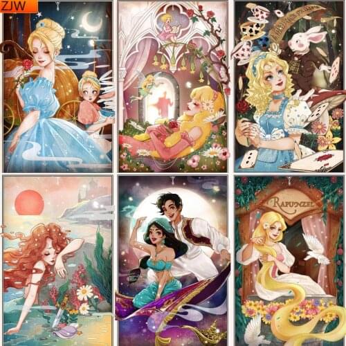 Disney Cartoon Princess DIY 5D Square/Round Diamond Painting Cross Stitch Embroidery Mosaic Wall Decor Childrens Birthday Gift
