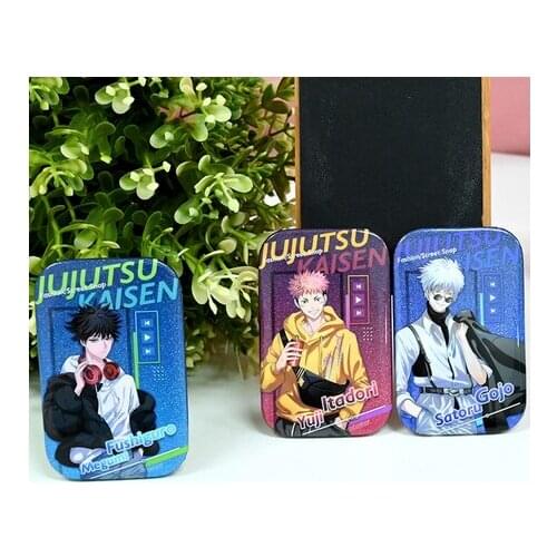 Anime Jujutsu Kaisen Fushiguro Megumi Gojo Satoru Itadori Yuji Square Collection Souvenir Cosplay Badge Brooch Pin Pendant Toy