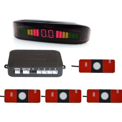 Free shipping Car LED Backup Radar system LED Parking Sensor with 4 pcs ultrasonic sensors Auto Reverse Backup Radar Detector