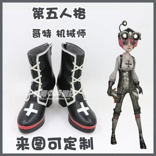 Identity V Mechanic Tracy Reznik Gothic Black Cosplay Shoes Long Boots Leather Custom Hand Made Halloween Role Play Props