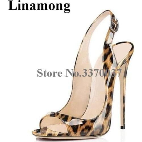 Top Brand Design Women Peep Toe Patent Leather Stiletto Heel Pumps Leopard Gradient 12cm High Heels Formal Dress Shoes