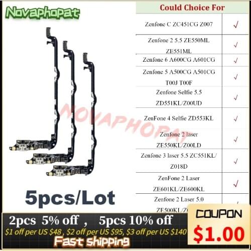 For Asus Zenfone 2 3 Laser 4 Selfie C 5 6 ZE500KL ZE550KL ZE600KL ZE601KL USB Dock Charging Charger Port Flex Cable Board 5PCS