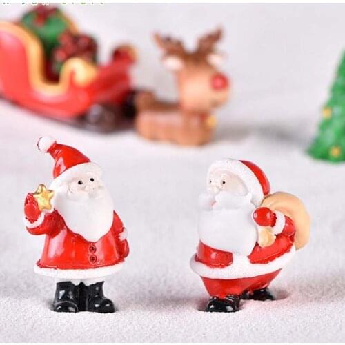 Santa Christmas Tree Figurines Fairy Garden Decor Snow Landscape Model Ornaments Resin Figurines Miniatures Christmas Decoration