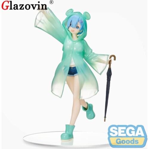 Glazovin Original SEGA Version Re:Life In A Different World From Zero Rem Raincoat Green PVC Action Figure Model Kid Toys