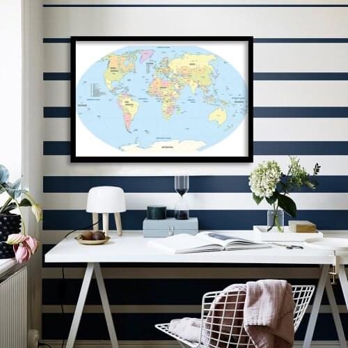 90*60cm The World Map with Details In German Wall Art Poster Canvas Painting Home Decor Children School Supplies