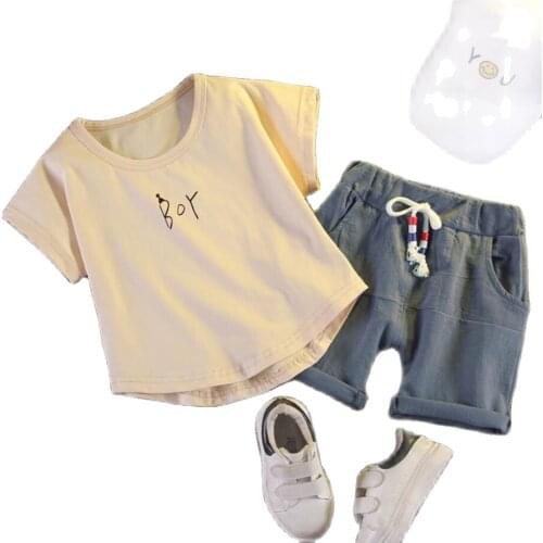 Korean Harun Pants Childrens Clothing Suit 100% Cotton T-shirt+Shorts Outfit Kids Clothes Boys Sets Tracksuit Sport Suits