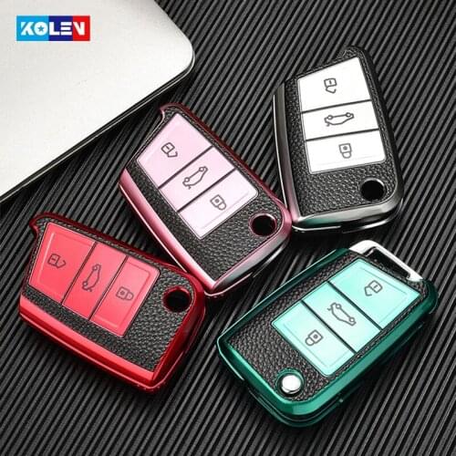 Leather TPU Car Remote Key Full Cover Case Shell For Volkswagen VW Golf7 mk7 Seat Ibiza Leon FR 2 Altea Aztec For Skoda Octavia