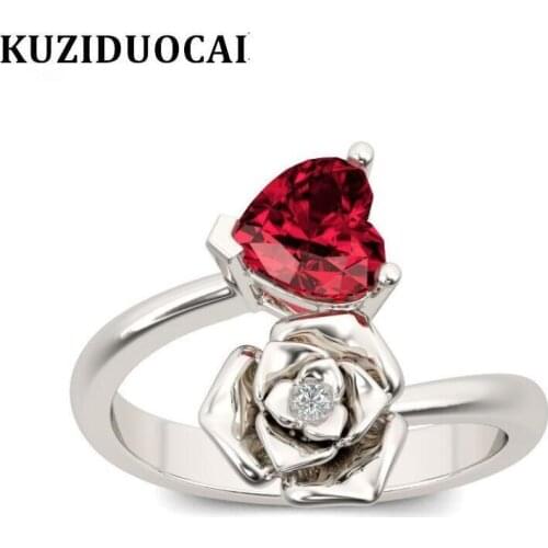 Kuziduocai 2018 New Fashion Fine Jewelry Stainless Steel Zircon Rose Flower Love Heart Elegant Wedding Rings For Women Gift R675
