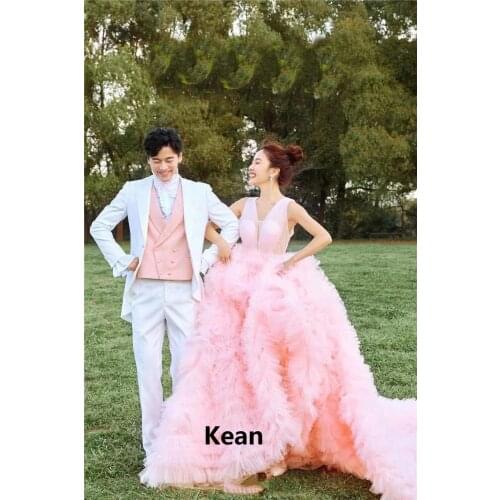 Tiered Evening Dress Tulle Pleat Ruffles Vestidos De Festa Custom Boho Prom Dresses Party Evening Dress