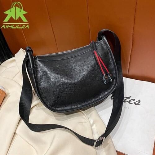 Fashion All-match Women Genuine Leather U-shaped Shoulder Bag 2021 New Broadband Design Crossbody Bag Travel Ladies Handbags