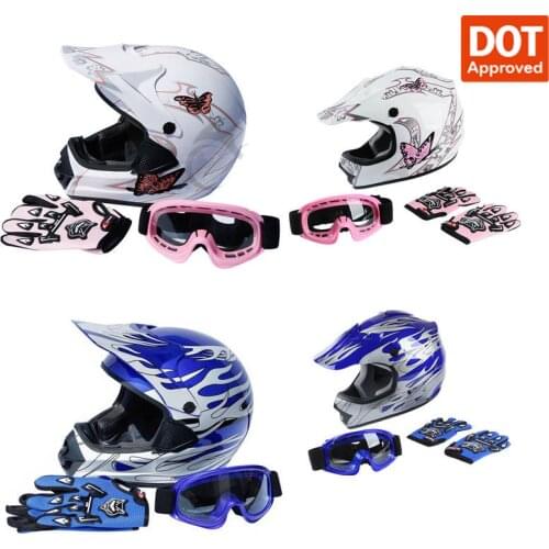 Motorcycle DOT Full Face Adult Youth Dirt Bike Motocross Helmet Goggles Gloves S M L XL