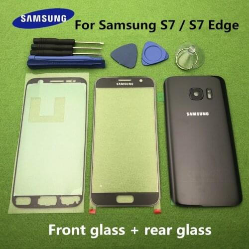 Original Front Screen Glass Lens For Samsung Galaxy S7 G930 SM-G930F S7 Edge G935F Rear Battery Cover Door Back Housing + Tools