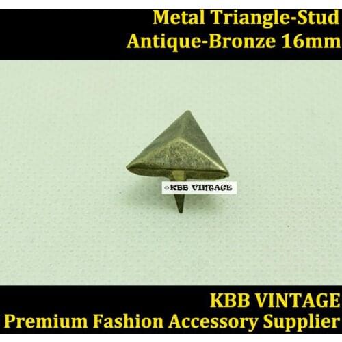 Punk DIY Metal Triangle Prong Stud 16mm Antique-Bronze with 3 Prong Claws for Leather Craft/Bag/Shoe/Clothing/Jacket