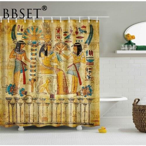 Retro Shower Curtain Mysterious 3 Ancient Egyptian Murals Pattern Waterproof Multi-size Douchegordijn Bathroom Decor with Hooks