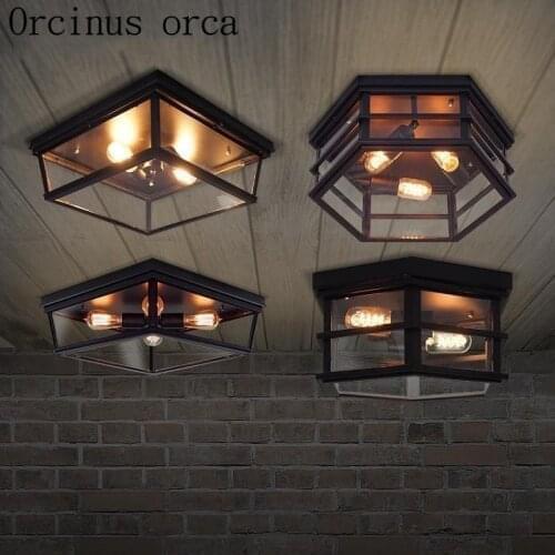 American style retro industrial glass ceiling lamp restaurant bar coffee shop corridor creative rectangle ceiling lamp
