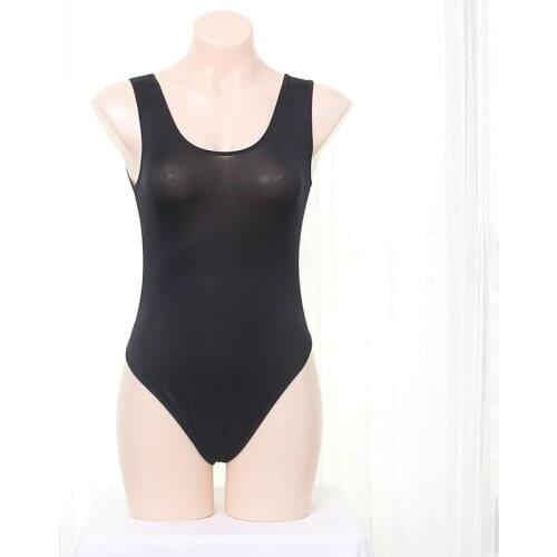 Sukumizu Summer Swimsuit Jumpsuit Body Femme Transparent Swimwear Black Bodysuit Women Casual Comfort Scoop Neck T-Shirts Basic