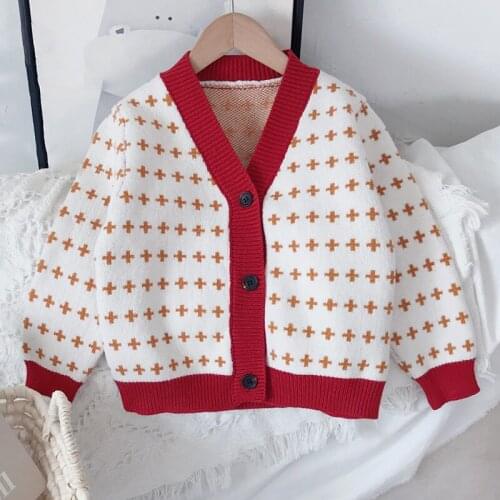 Sweater For Girl New Spring Autumn Knitted Sweater Fashion Long-sleeve Printed Cardigan Childrens Outerwear Warm Girl Clothes