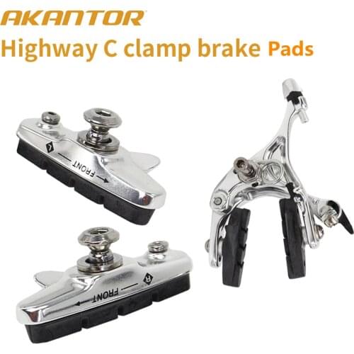 ZOOM Bicycle Brake Pads For Road Bike C Clamp Braking Pads 1 Pair Durable Cycling V Brake Holder Pads Aluminum Rubber Pad