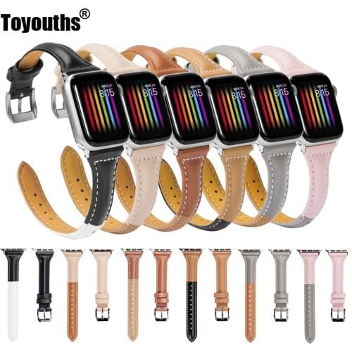 Toyouths Genuine Leather Watch Strap For Apple Watch 4 Band 38mm 42mm Slim Leather Coloured Band for iwatch Series 3 2 1