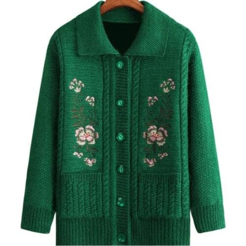 Elderly Women Knit Sweater Coats Large Size Autumn Winter Warm Loose Cardigans Women Sweater Casual Tops Mother Loaded Outerwear