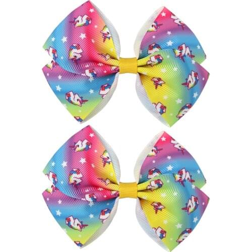 XIMA 2 Pieces Grosgrain Ribbon Rainbow Bow with Clip Unicorn Bows Girls Bow-knot Hair Clip Hair Accessories for Kids Women