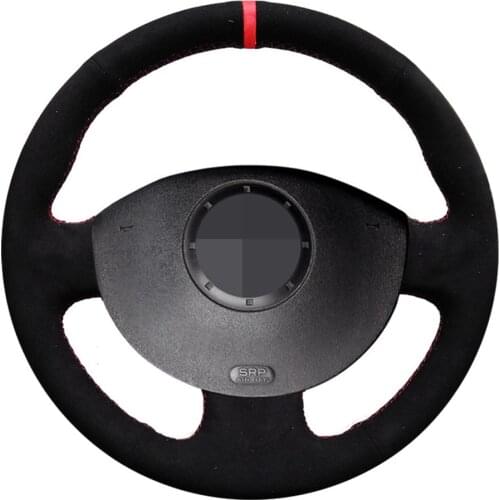 Car Steering Wheel Cover Hand-stitched Black Genuine Leather Suede For Renault Megane 2 2003-2008 Kangoo 2008 Scenic 2 2003-2009