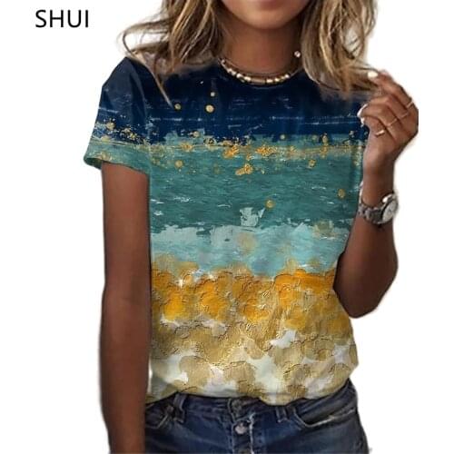 New Fashion Short-sleeved Ladies Oil Painting 3D Floral Print T-shirt Summer Round Neck Casual Loose Large Size Shirt XXS-6XL