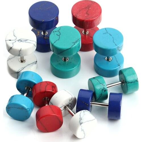 Natural Stone Dumbbell Barbell Earring Stud for Women Gothic Punk Mens Earrings Stud Double Sided Earring Piercing F3713