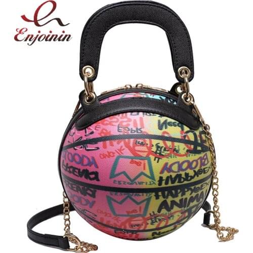 Graffiti Basketball Shape Purses and Handbags for Women Novel Chain Shoulder Bag Fashion Leather Crossbody Bag Girls Clutch 2021