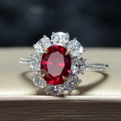 Red Gemstone Ruby Flower Ring Solid 925 Sterling Silver Wedding Bands Engagement Rings For Women Anniversary Fine Jewelry Gift