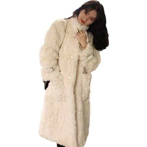 Winter Long Shaggy Fur Jacket Coat Women Thick Warm Korean Fashion 2 Color Outwear Stand Collar Faux Fur Jacket Female Overcoat