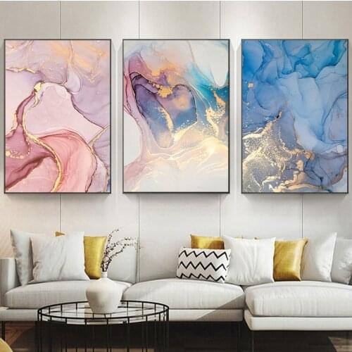 Gold Abstract Light Luxury Home Decoration Poster Art Printing Ink Canvas Painting for Living Room Dining Room Wall Art Picture