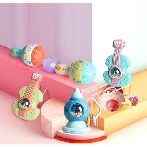 1pc Child Rattles Guitar Bite Teethers Baby Hand Bell Chewable Playable Shaking Crisp Sound Kids Auditory Stimulation Puzzle Toy