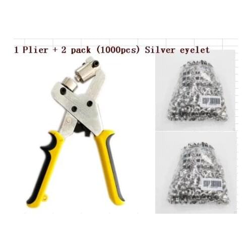 1000pcs Metal Brass Silver Eyelets 10mm with 1pcs Fixing Plier DIY Garment Bag Banner Flag Grommets Accessories Wholesale