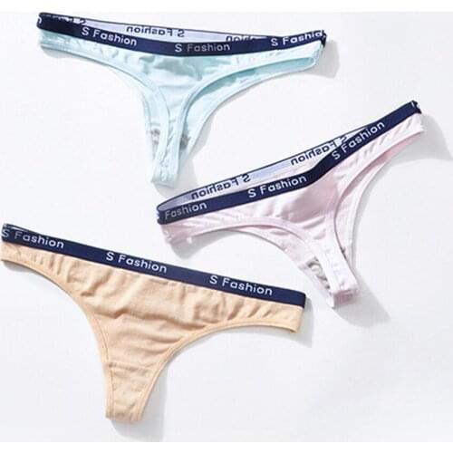 3pcs Womens Cotton G-String Thong Panties String Underwear Women Briefs Sexy Lingerie Pants Intimate Ladies Letter Low Waist