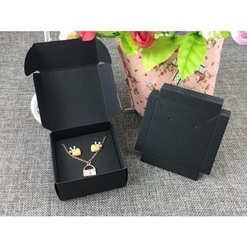50Set 65*65*30mm Jewelry Black paper Gift Boxes Package Carry Case Display Add Assort 6.2*6.2cm Earring Cards Accept Custom Logo
