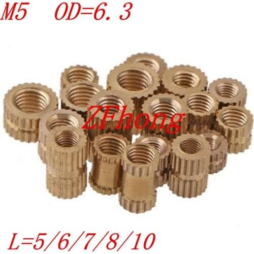 500pcs/lot M5*5/6/7/8/10 OD=6.3mm Through thread brass insert nut / knurled nuts for injection moulding