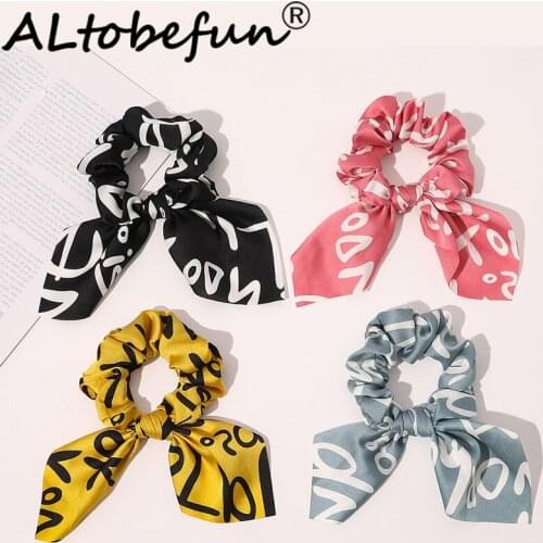 ALTOBEFUN Women Hair Accessories Ribbon Hair Tie Ladies Brand Letters Scrunchies Ponytail Hair Female Girl Holder Rope AFC257