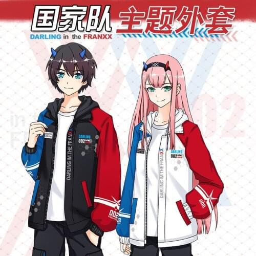 Anime Darling in the Franxx Zero Two 02 Cosplay Hooded Unisex Zipper Hoodies Coat Long Sleeve Outwear Jacket